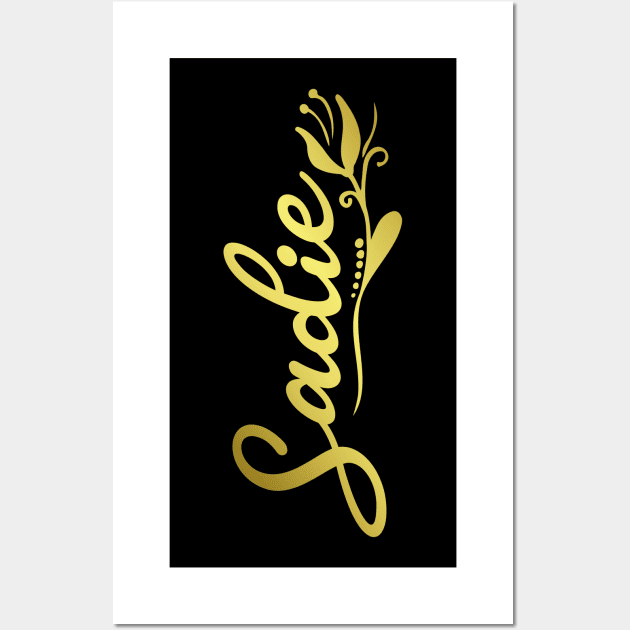 Sadie Name Faux Gold Yellow Tulip Flourish Wall Art by xsylx